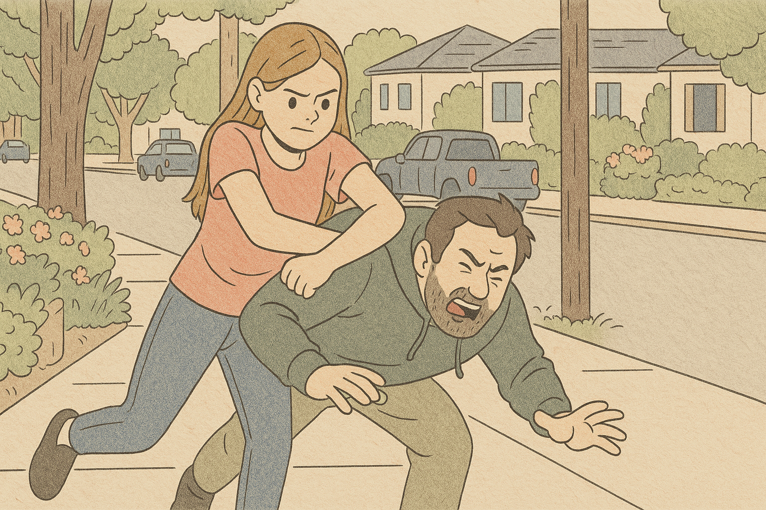 Girl defending herself with Jiu Jitsu